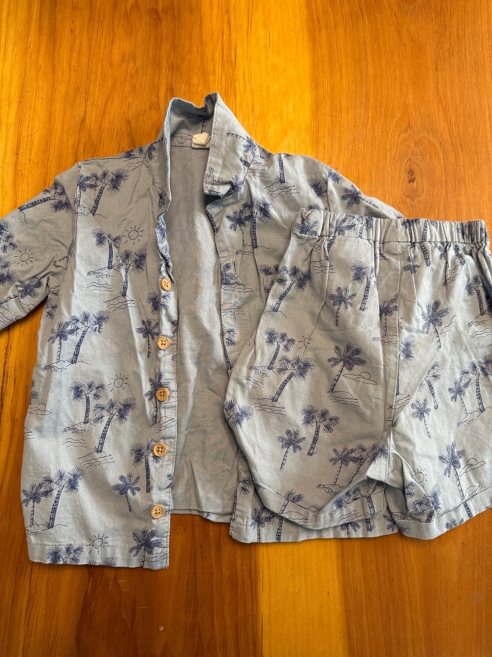 H&M Light Blue Palm-Print Shirt & Shorts Set